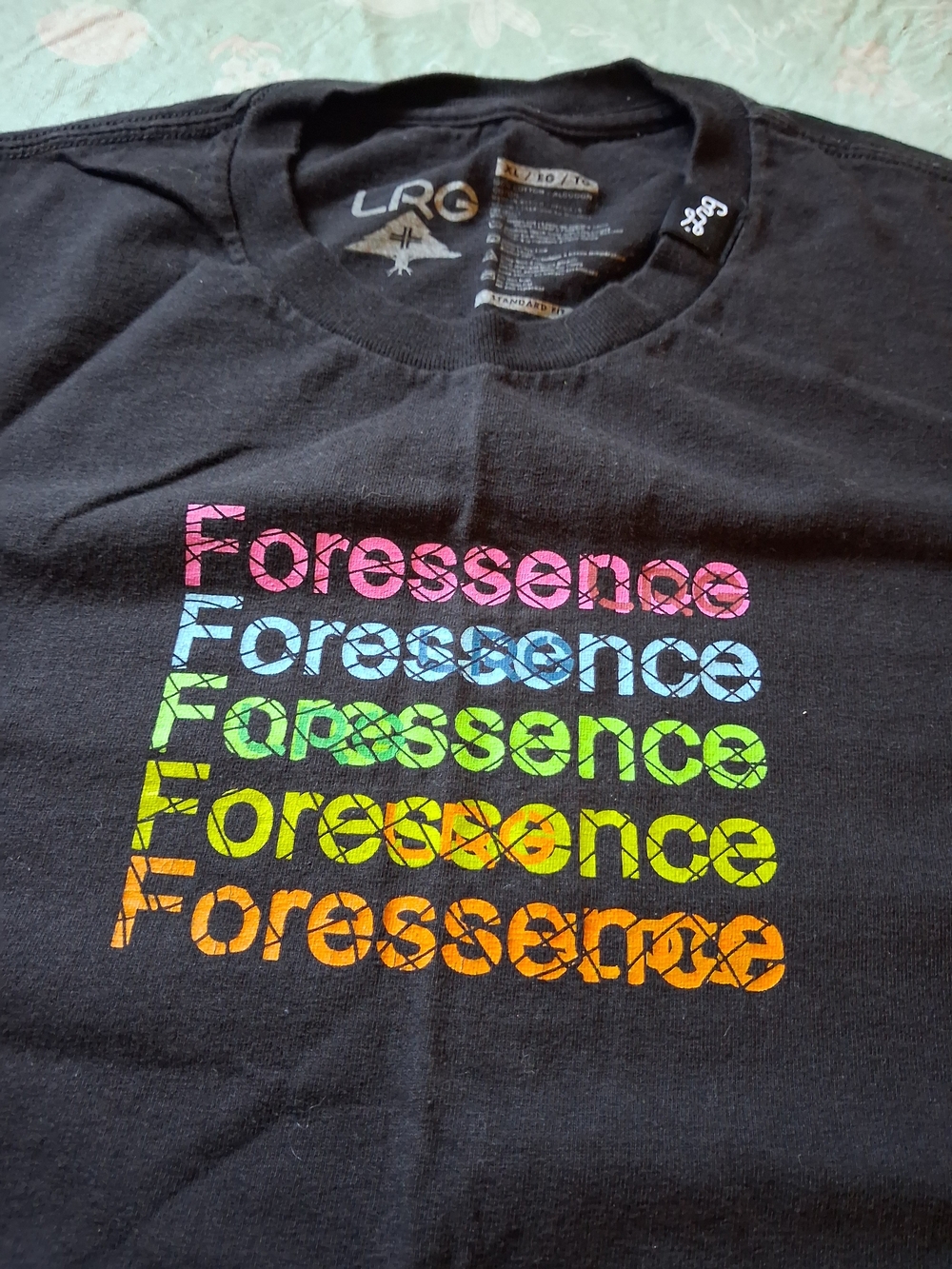LRG Black Short Sleeve Tee with Rainbow Foressence Stacked Graphic